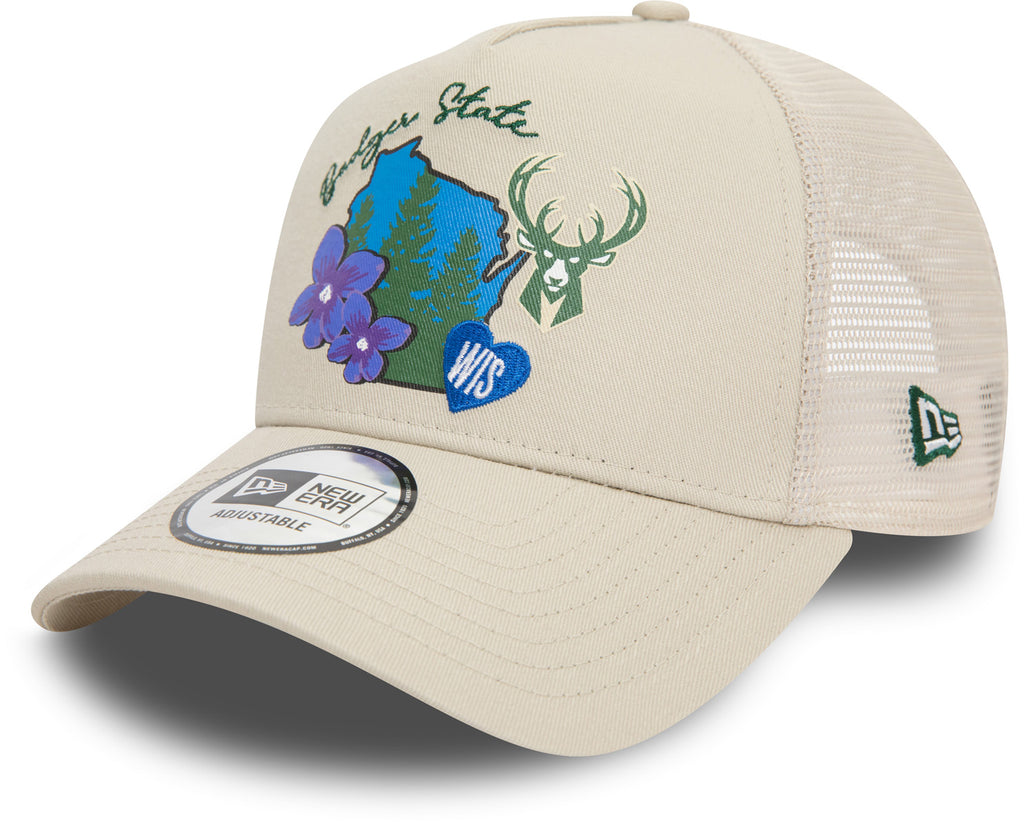 Milwaukee Bucks Era NBA Team Logo Stone Trucker Cap