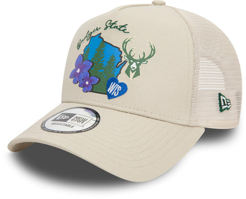 Milwaukee Bucks Era NBA Team Logo Stone Trucker Cap - pumpheadgear, baseball caps