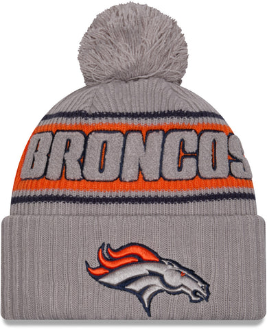 Denver Broncos New Era NFL 2024 Sideline Sport Knit Grey Bobble Hat - pumpheadgear, baseball caps