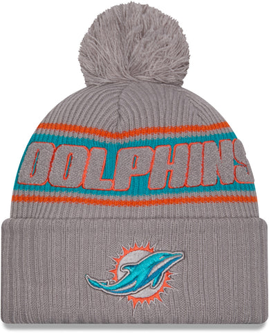 Miami Dolphins New Era NFL 2024 Sideline Sport Knit Grey Bobble Hat - pumpheadgear, baseball caps