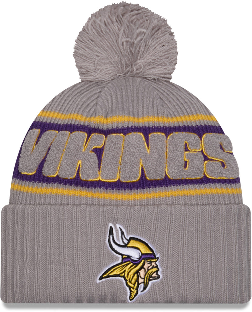 Minnesota Vikings New Era NFL 2024 Sideline Sport Knit Grey Bobble Hat - pumpheadgear, baseball caps