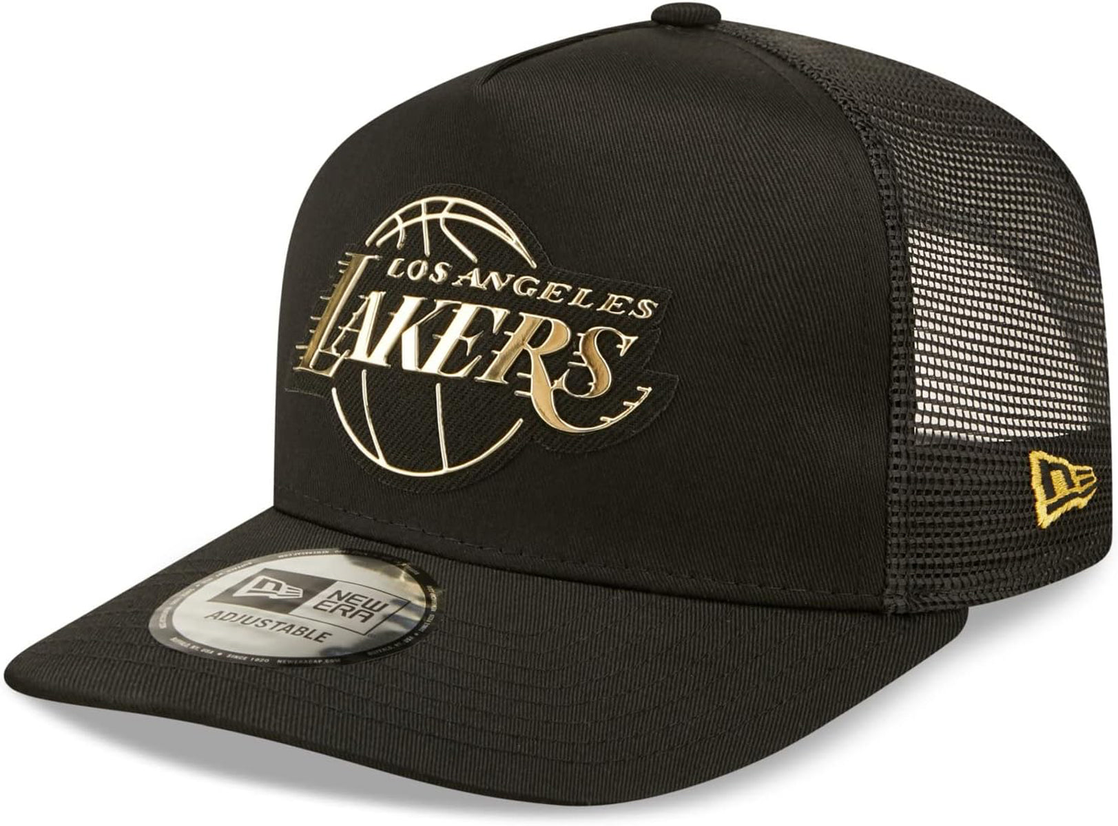 Los Angeles Lakers New Era Foil Logo Black NBA Trucker Cap