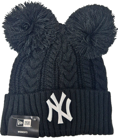 New York Yankees Womens New Era Black Double Pom Bobble Hat