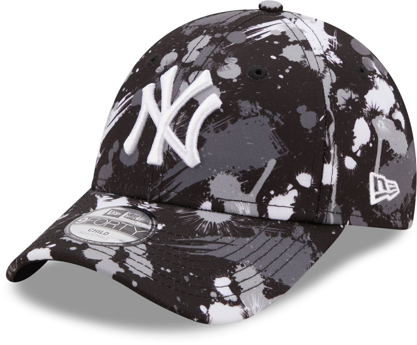 New York Yankees New Era 940 Kids Black Paint Print Baseball Cap