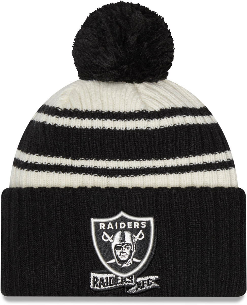 Las Vegas Raiders New Era Women's 2023 NFL Crucial Catch Cuffed Pom Knit  Hat - Black/White